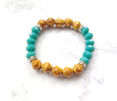 Julianna Teal and Wood Beaded Stretch Bracelet